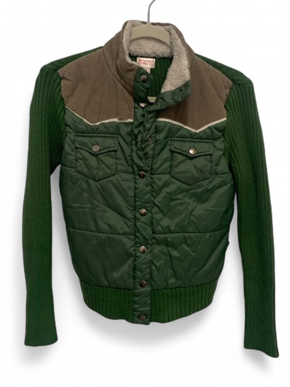 Y2K Mossimo Green Quilted & Knit Jacket with Contrast Yoke